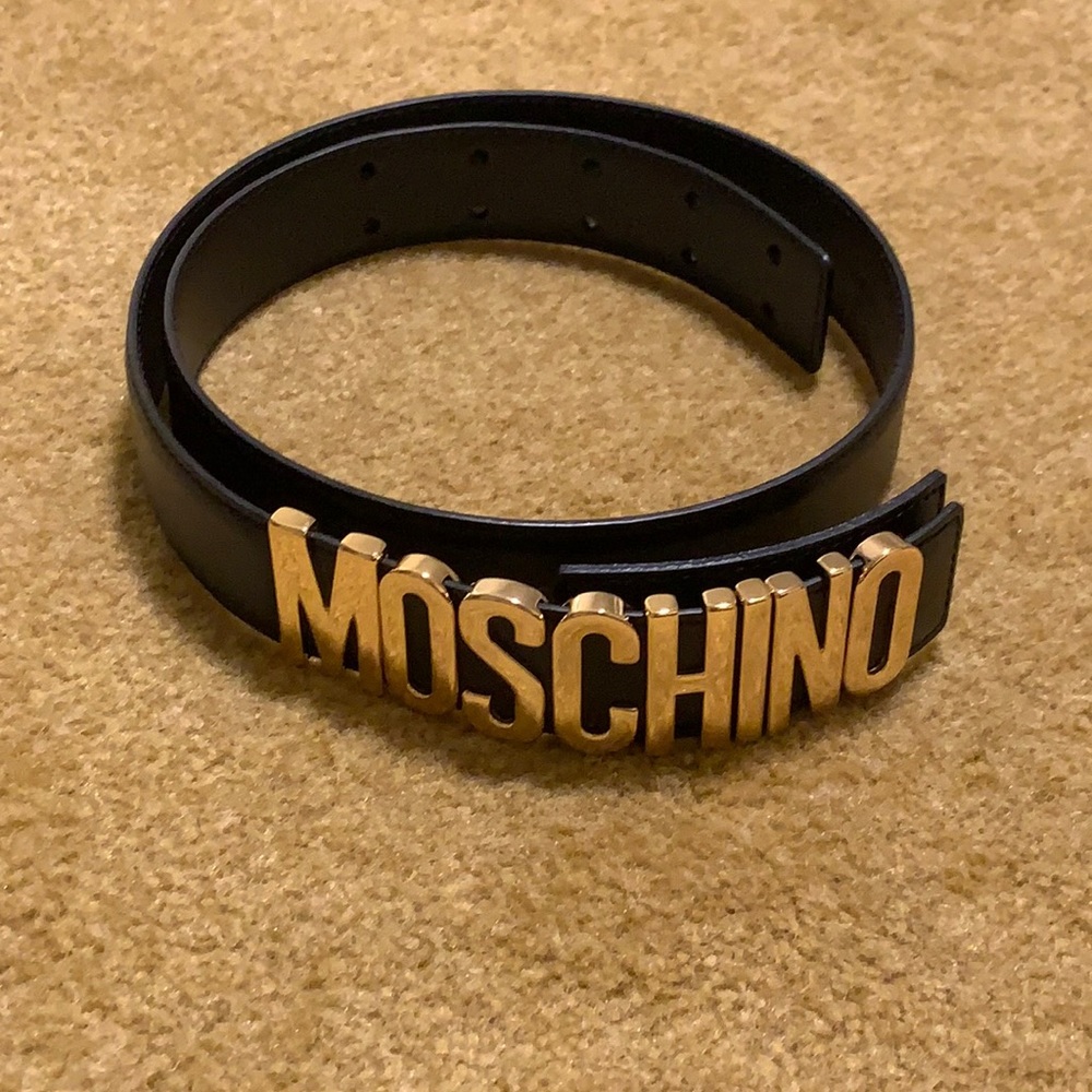 New Black Moschino Leather Belt Size 44
